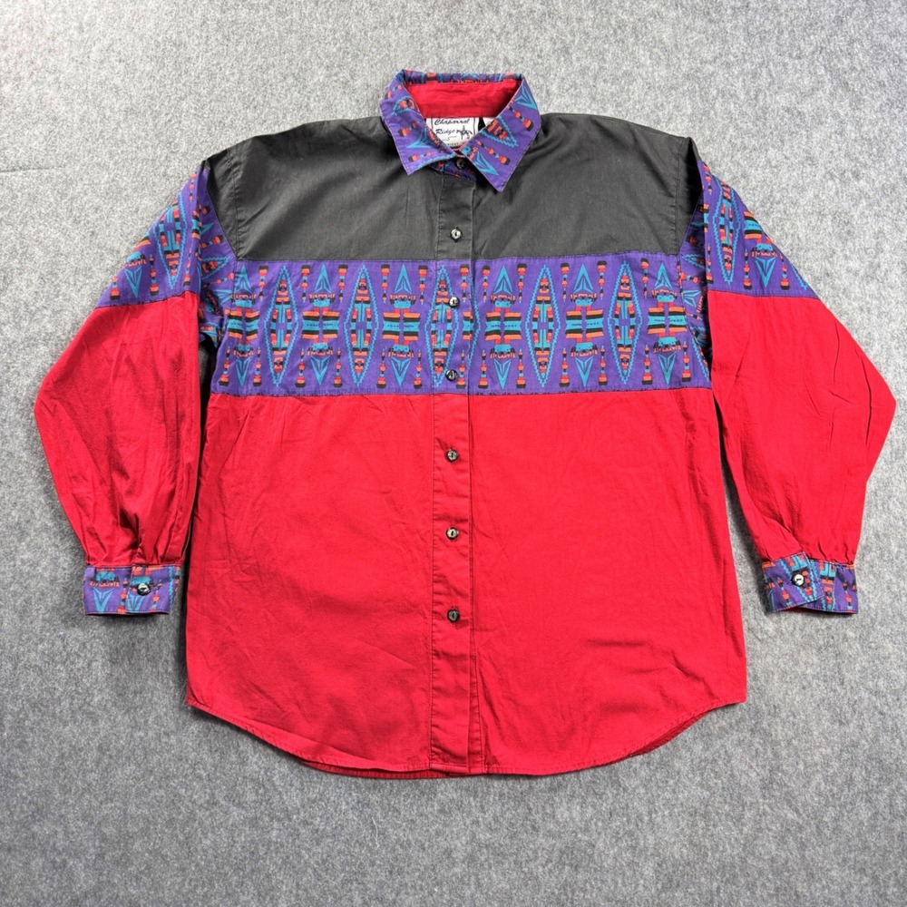 Chaparral Ridge Mens Large Vintage Southwestern Colorblock Button Down Shirt Red
